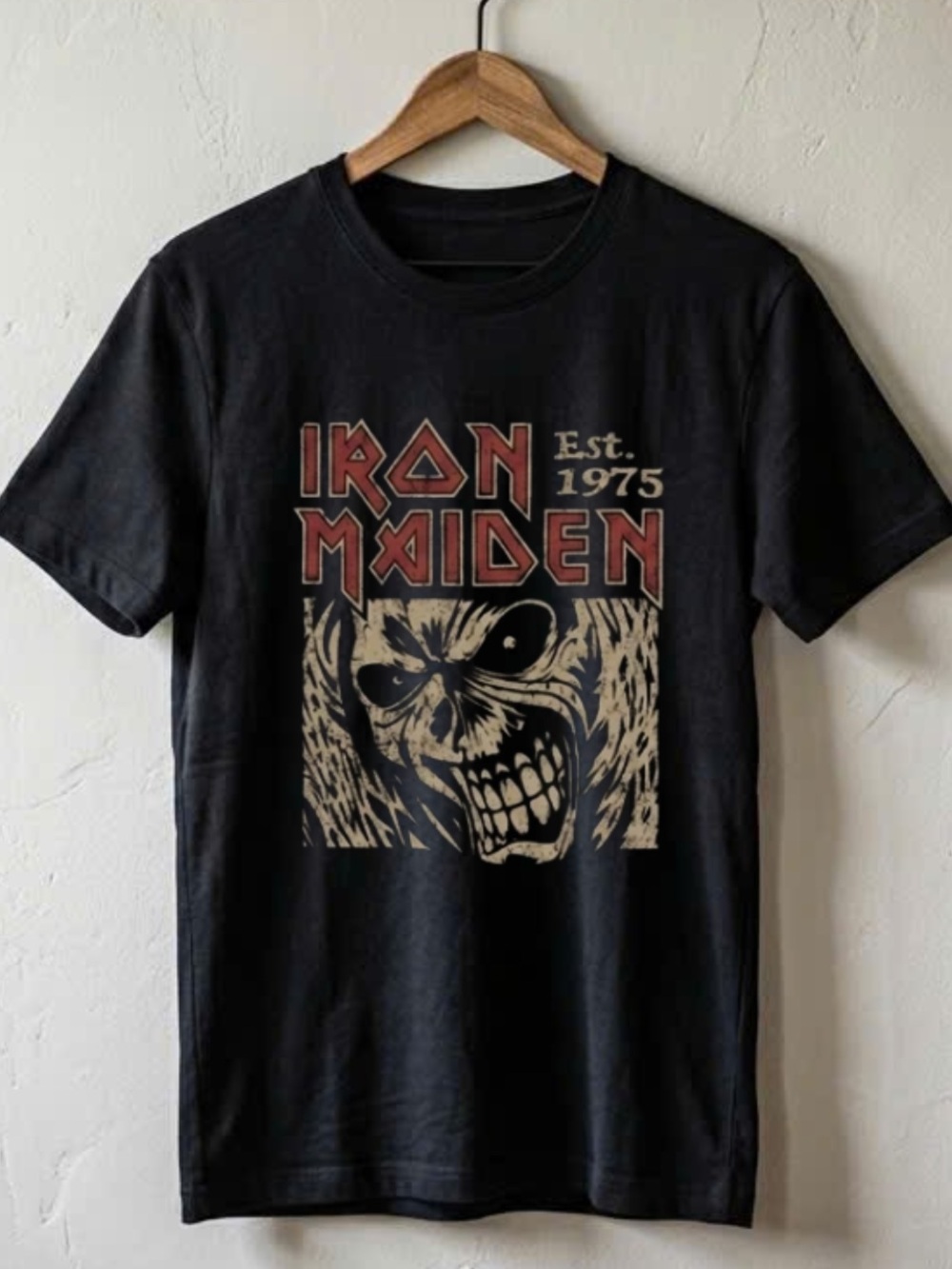 Gildan Black Iron Maiden Graphic Tee with Red and Cream Print